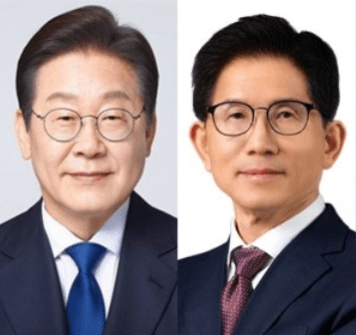 ▲21대 대통령선거에 출마한 더불어 민주당 이재명 후보와 국민의힘 김문수 후보