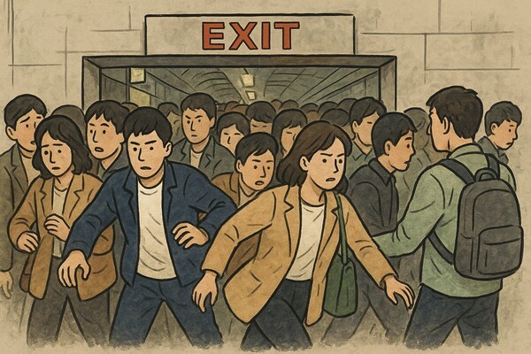 ▲인구밀도가 높은 탓일까? 무감각해서일까? 다른 사람 배려도 필요하다.사진 필자(AI 도움)