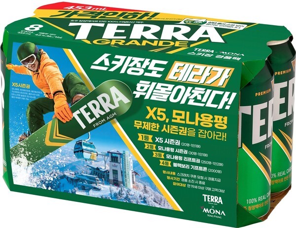 ▲하이트진로는 본격적인 스키 시즌을 맞아, 국내 대표 맥주 ‘테라(TERRA)’와 스키 리조트 ‘모나용평’이 손잡고 겨울 캠페인을 진행한다고 19일 밝혔다. 하이트진로 제공