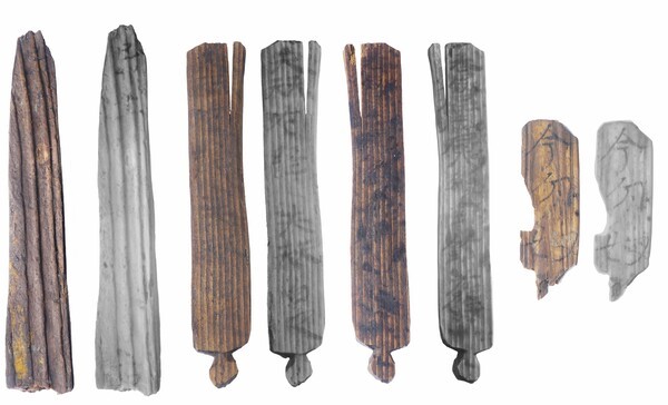 ▲ 대모산성 출토 목간 4점의 모습. 양주시·기호문화유산연구원