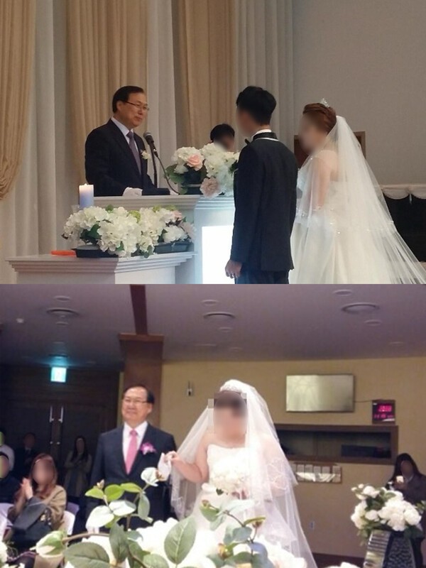 ▲윤용범 대표가 학업과 자립을 도운 청년의 결혼식 모습. 이랜드재단 제공